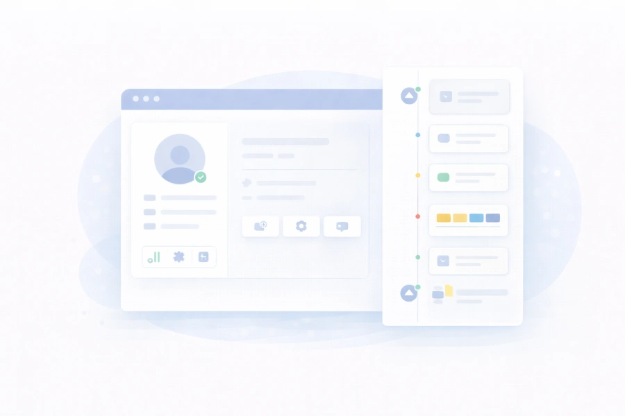 CRM contact profile with complete customer interaction history and deal timeline