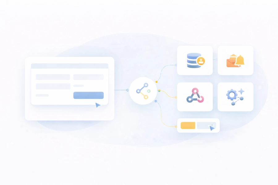 Form integrations with CRM sync, email notifications, and Zapier webhooks