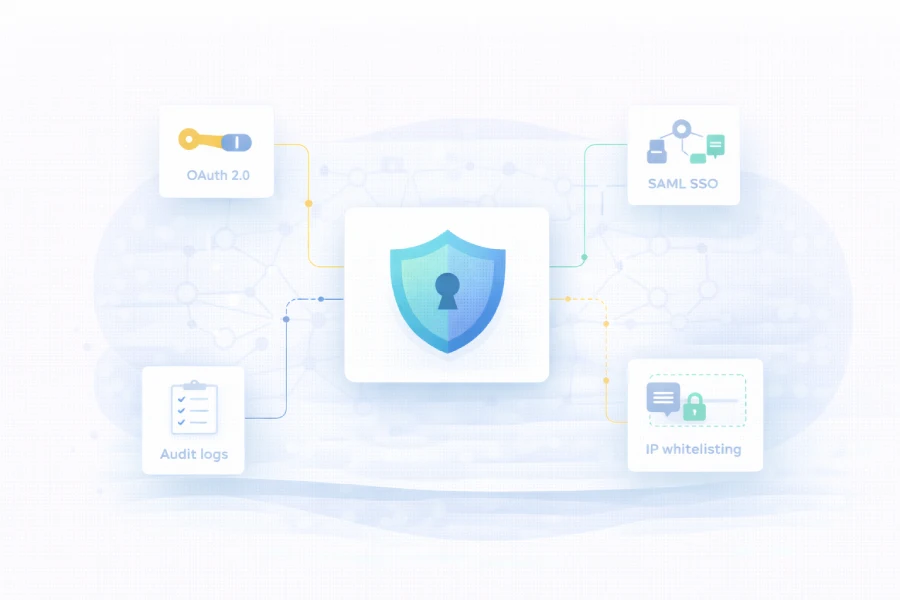 Enterprise security features with OAuth 2.0, SAML SSO, and audit logging