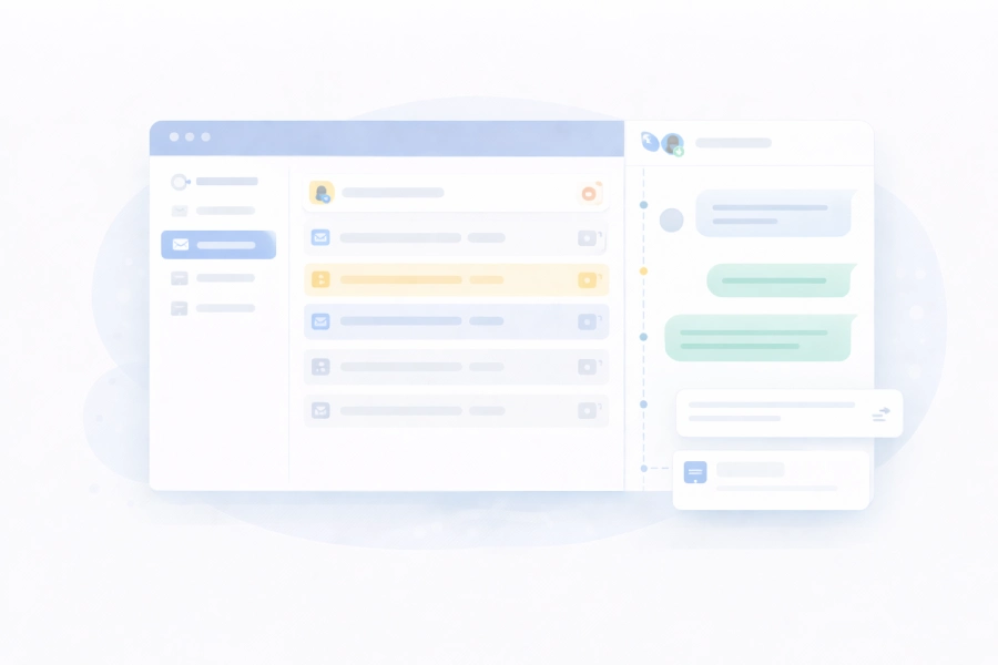 Unified inbox combining email, live chat, and support tickets in one dashboard
